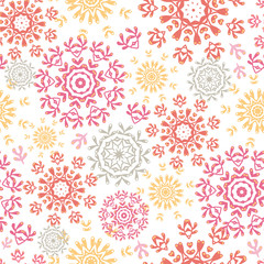 Wall Mural - vector folk floral circles abstract seamless pattern background