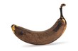Side view of old overripe banana on white background