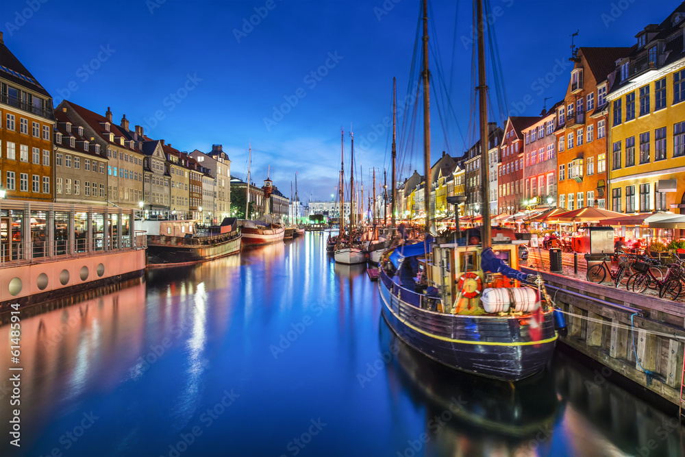 Copenhagen, Denmark at Nyhavn Canal - obrazy, fototapety, plakaty 