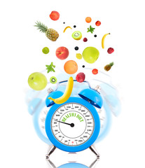 Poster - Diet concept with clock, scale dial and  fruits