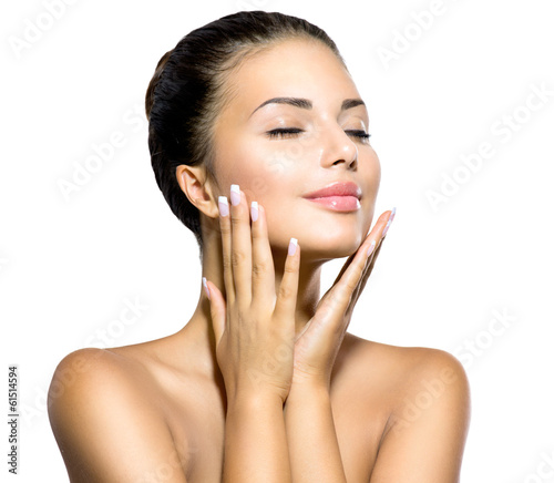 Naklejka na szybę Beauty Spa Woman Portrait. Beautiful Girl Touching her Face