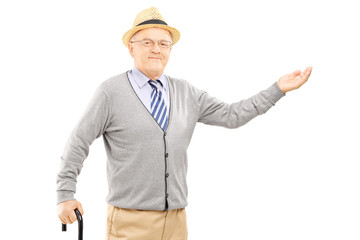 Sticker - Old man with cane gesturing with hand