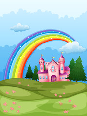 Sticker - A castle at the hilltop with a rainbow in the sky