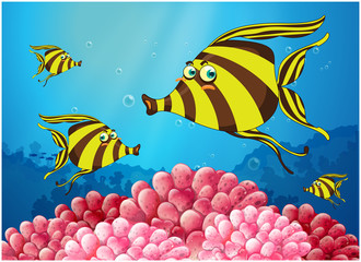 Sticker - A group of stripe-colored fishes under the sea