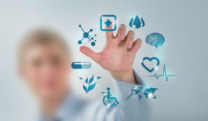 Medicine doctor hand working with modern computer interface as c