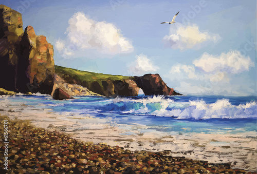 Obraz w ramie Sea landscape with seagull
