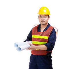 Wall Mural - Construction worker holding blue print