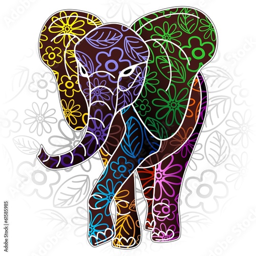 Naklejka dekoracyjna Elephant Floral Batik Art Design