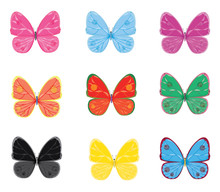 Set Of Colorful Butterflies