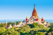 Ancient pagodas in Bagan with altitude balloon Myanmar