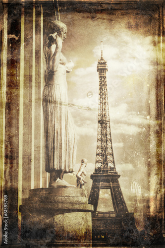 Aged vintage retro picture of Tour Eiffel in PAris Obraz na płótnie