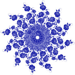 Wall Mural - Decorative blue flower with vintage round patterns.....