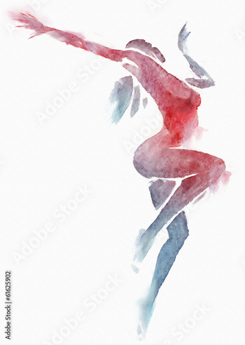 Plakat na zamówienie Naked Modern Dancer Red-Blue Watercolor on White