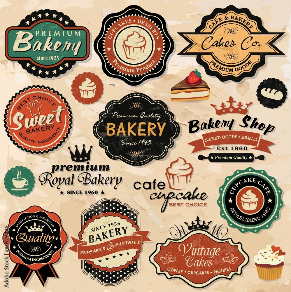 collection of vintage retro grunge food labels badges and