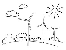 Wind Turbines And Nature - Vector Illustration