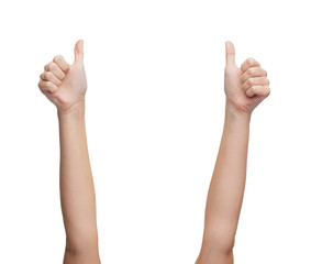 woman hands showing thumbs up