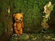 old, forgotten teddy bear in an abandoned house