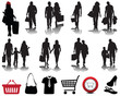 Black silhouettes of people at shopping, vector