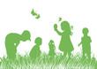 Hintergrund,Shilhoutten, Kinder,Bio,Eier,Wiese,grün