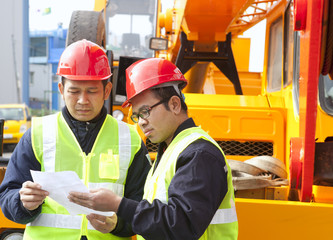 Poster - Construction worker and crane truck