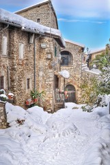 Wall Mural - Borgo medievale in inverno. Olevano Romano, Roma, Lazio, Italia