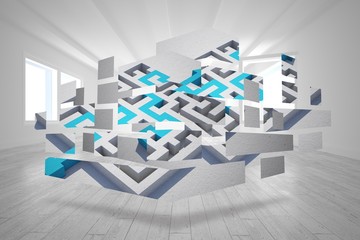 Poster - Composite image of maze and arrow on abstract screen