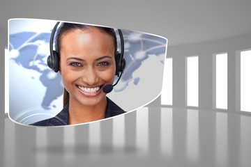 Poster - Composite image of call centre agent on abstract screen