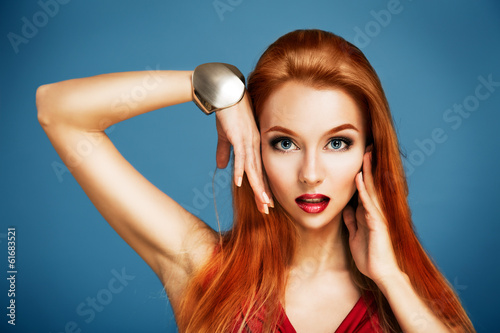 Obraz w ramie Beauty Portrait of Sexy Red Haired Woman