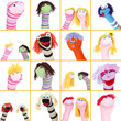 Collage of different funny sock puppets