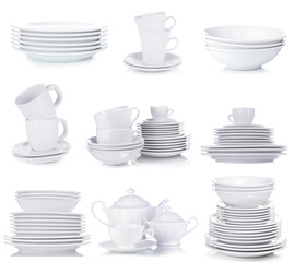 Poster - Clean dishware isolated on white