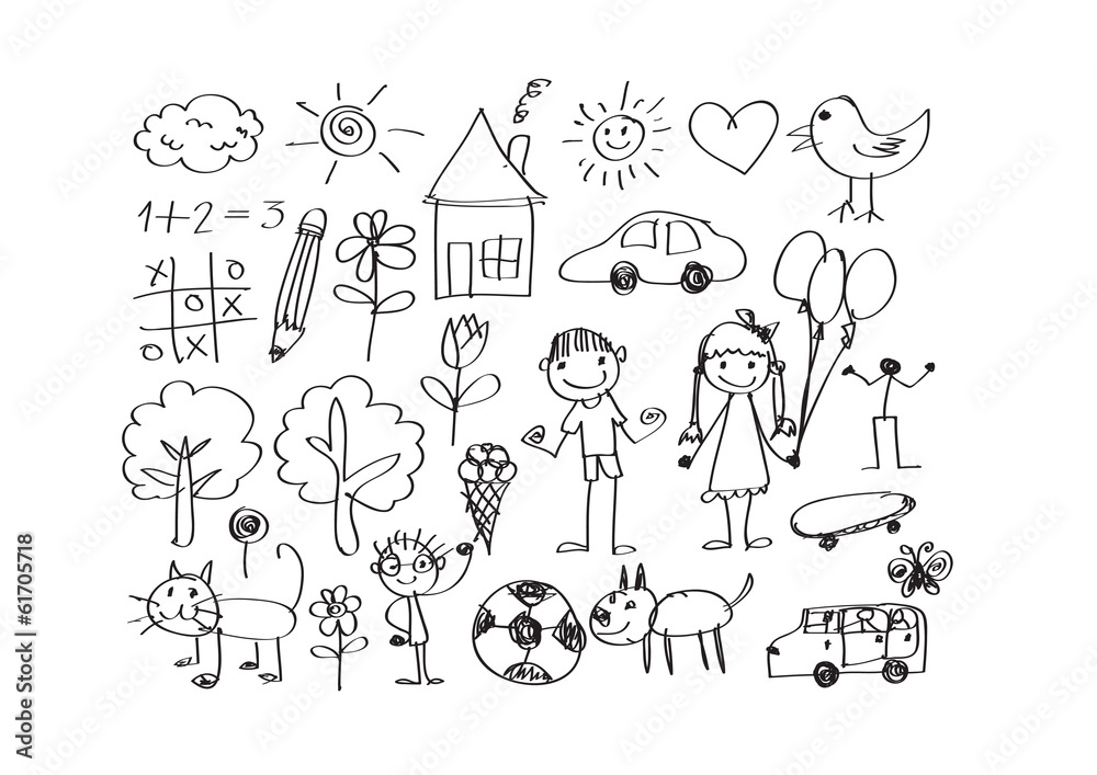 Children's drawings kid drawings Stock Vector Adobe Stock