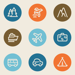 Wall Mural - Travel web icon set 1, color circle buttons