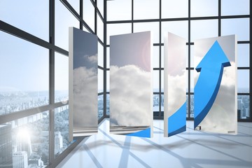 Poster - Composite image of blue arrow on abstract screen