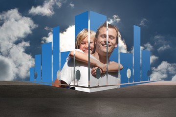 Poster - Composite image of father and son on abstract