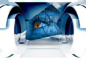 Aufkleber - Composite image of eye and binary code on abstract screen