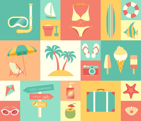 Beach icons set. Vector illustration.