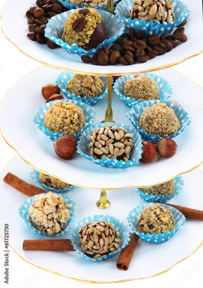 Set of chocolate candies, isolated on white