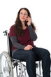 young woman in wheelchair calling