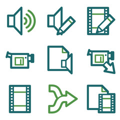 Wall Mural - Audio video edit web icons, green line set