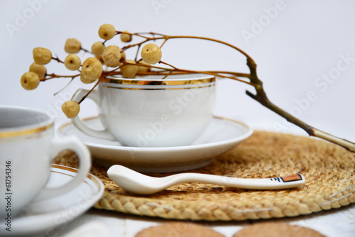 Fotovorhang - Morning coffee on gold, orange and white (von PhotoeffectbyMarcha)