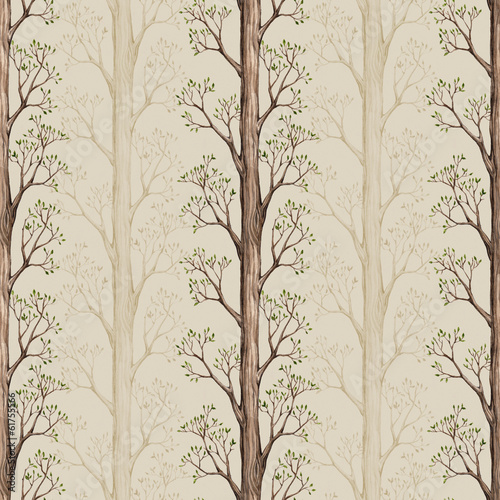 Obraz w ramie Seamless pattern with a watercolor tree illustration