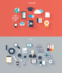 Poster - Set of flat icons for web and mobile devices, social, seo