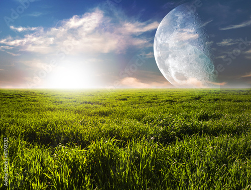 Obraz księżyc  zielone-pole-z-ksiezycem