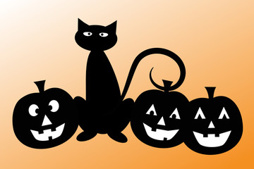 Wall Mural - Halloween Cat Pumpkins