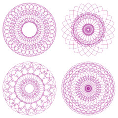 Poster - Set of Red Vector Guilloche Rosettes