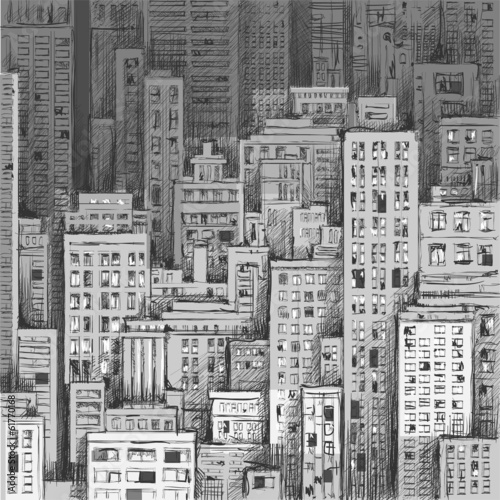 Naklejka - mata magnetyczna na lodówkę Cityscape. Hand drawn vector