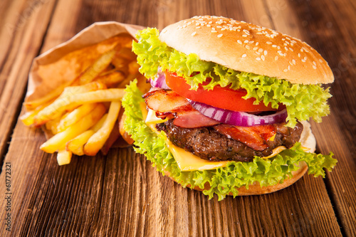 Obraz w ramie Fastfood hamburger