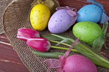  Easter decoration on a maroon background