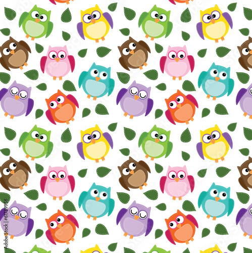 Plakat na zamówienie seamless owl pattern with leaves