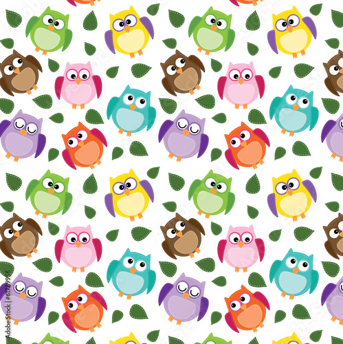 Naklejka na szybę seamless owl pattern with leaves